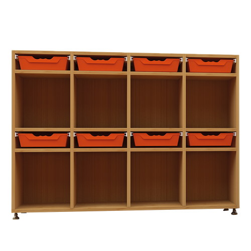 Offenes Sideboard mit 8 flachen ErgoTray Boxen & 8 Fächern