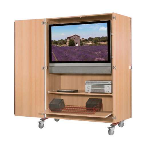 Zweitüriger TV-Wagen mit Halterung für Flachbildschirme, fahrbar